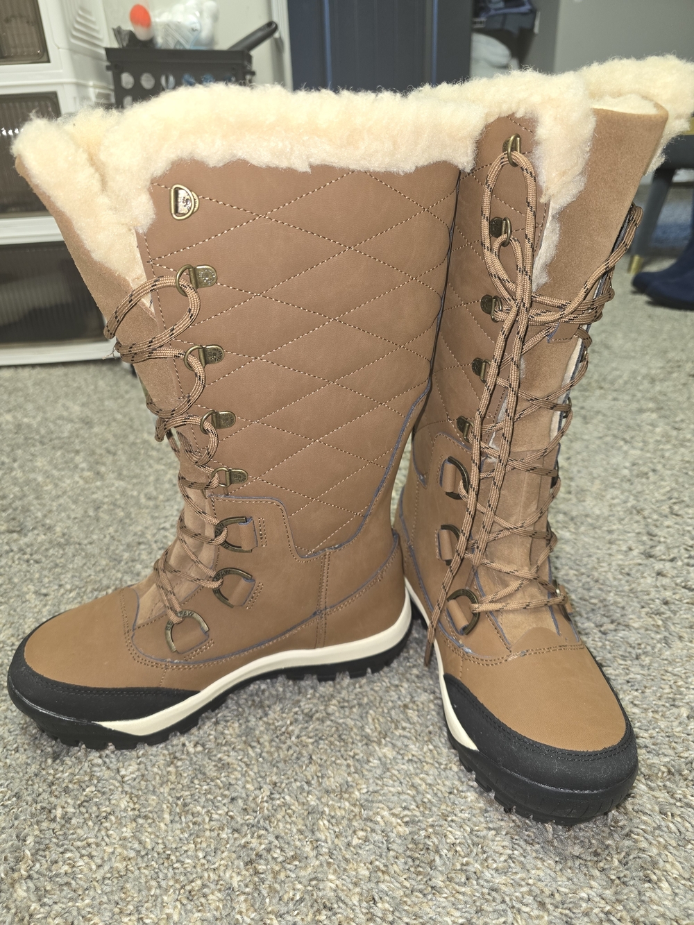 BearPaw Women's Chestnut Quilted Lace-Up Winter Booties with Faux Shearling